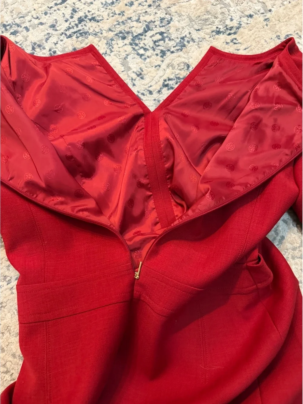 Tory Burch Women's Red Lydia Sheath Red Gold Button Accents Dress Size 10 NWT